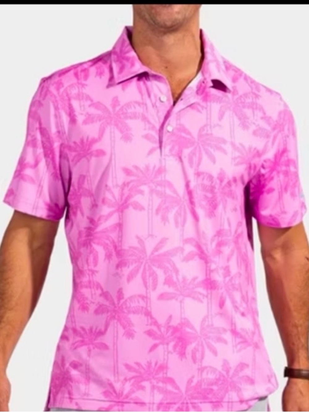Chubbies size large Pink Palm-Print Performance Polo